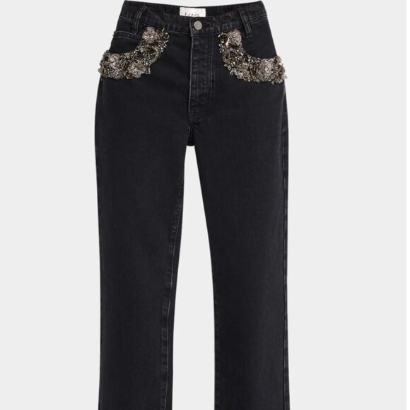 Frame Atelier of Denim The Beaded Hang Embellished Bling Black Jeans 27 NWT $598 - Picture 3 of 8